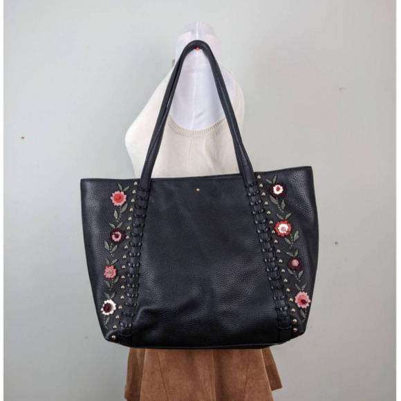 kate spade Handbags - Rare Kate Spade Madison Daniels Tote Bag Floral Embellished Boho Black Leather
